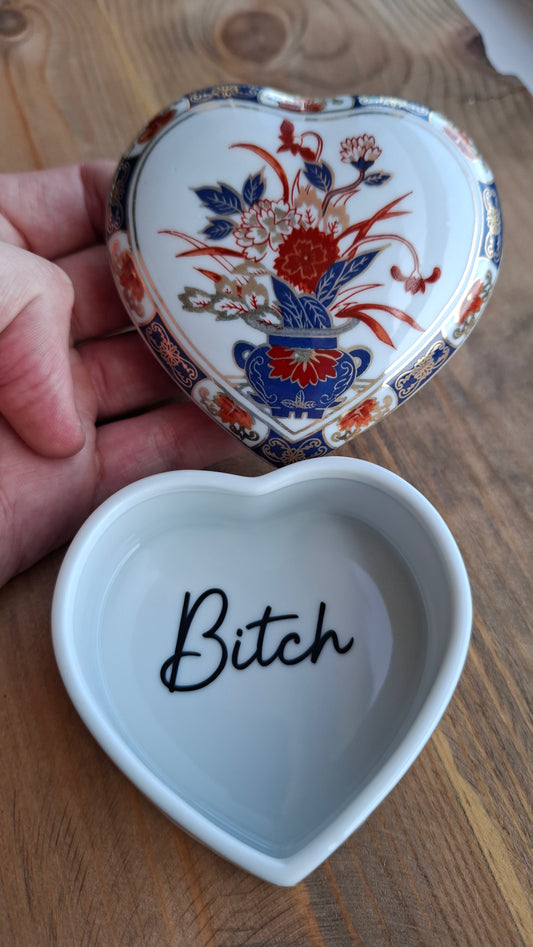 'Bitch' Upcycled Heart Shaped Fancy Trinket Pot