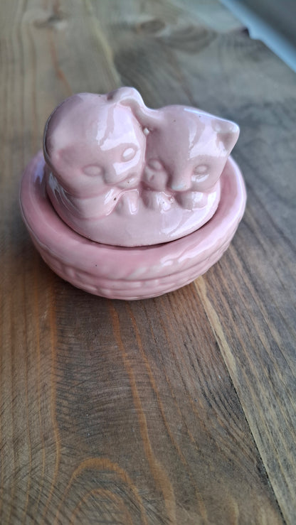 'Cunt' Upcycled Pink Cats in Basket Trinket Pot