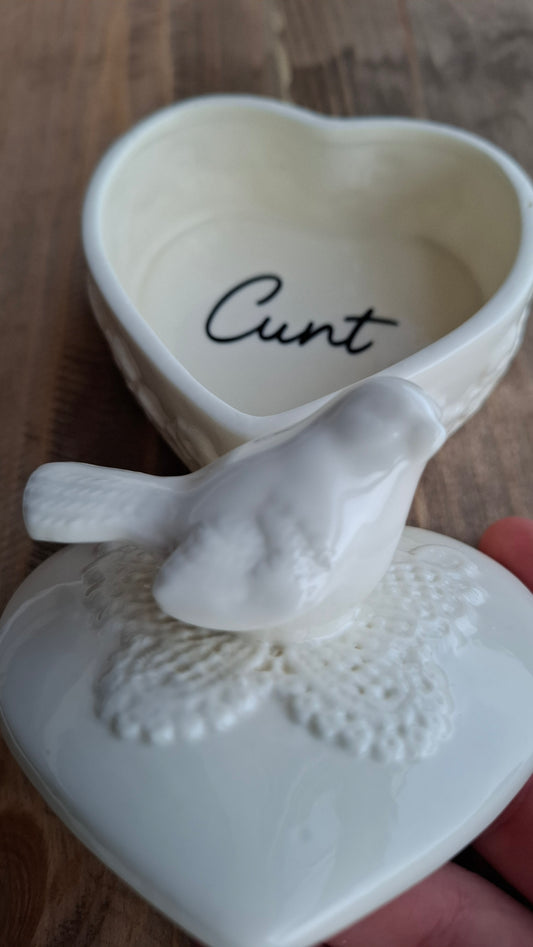 'Cunt' Upcycled White Bird Trinket Pot