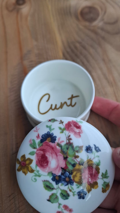 'Cunt' Upcycled White Floral Trinket Pot