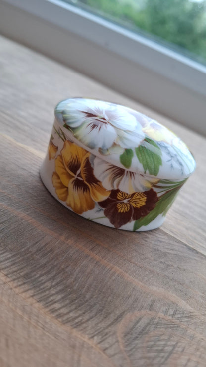 'Twat' Upcycled Small Oval Shaped Yellowy Floral Trinket Pot