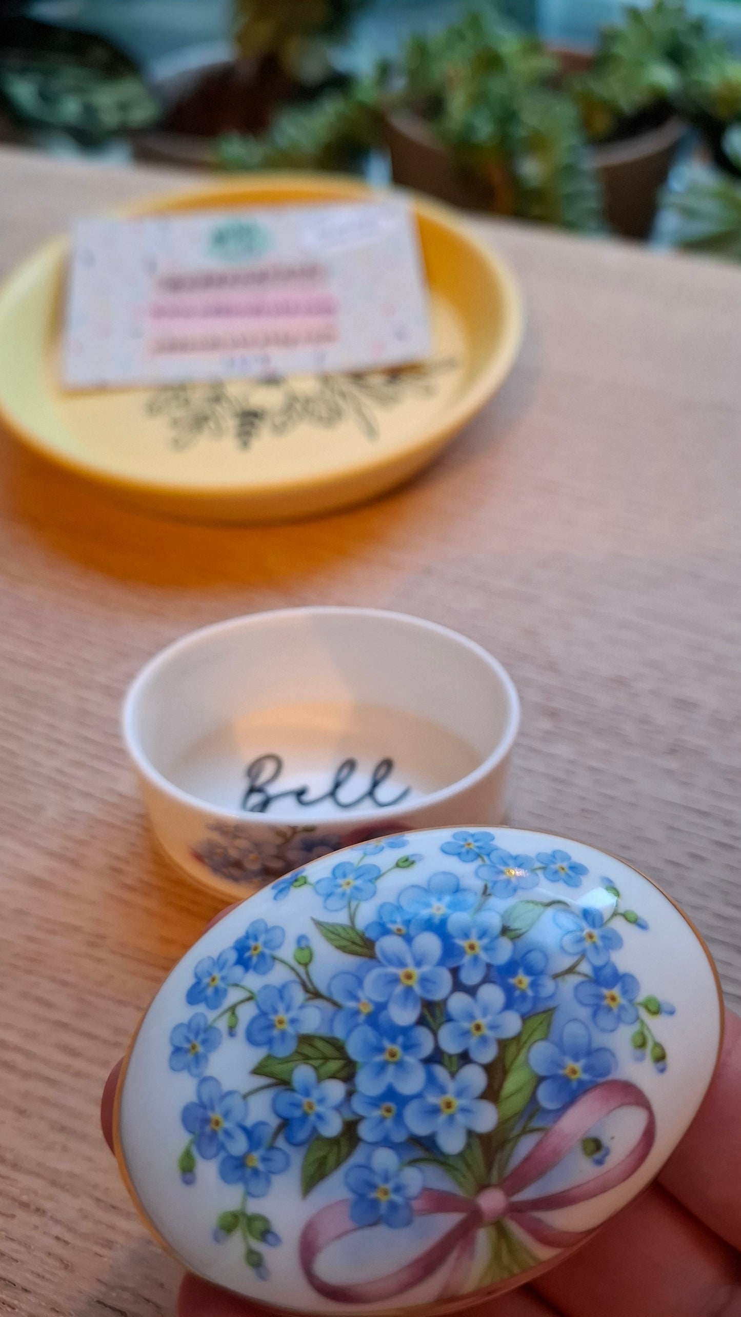 'Bellend' Upcycled Small Trinket Pot With Blue Flowers