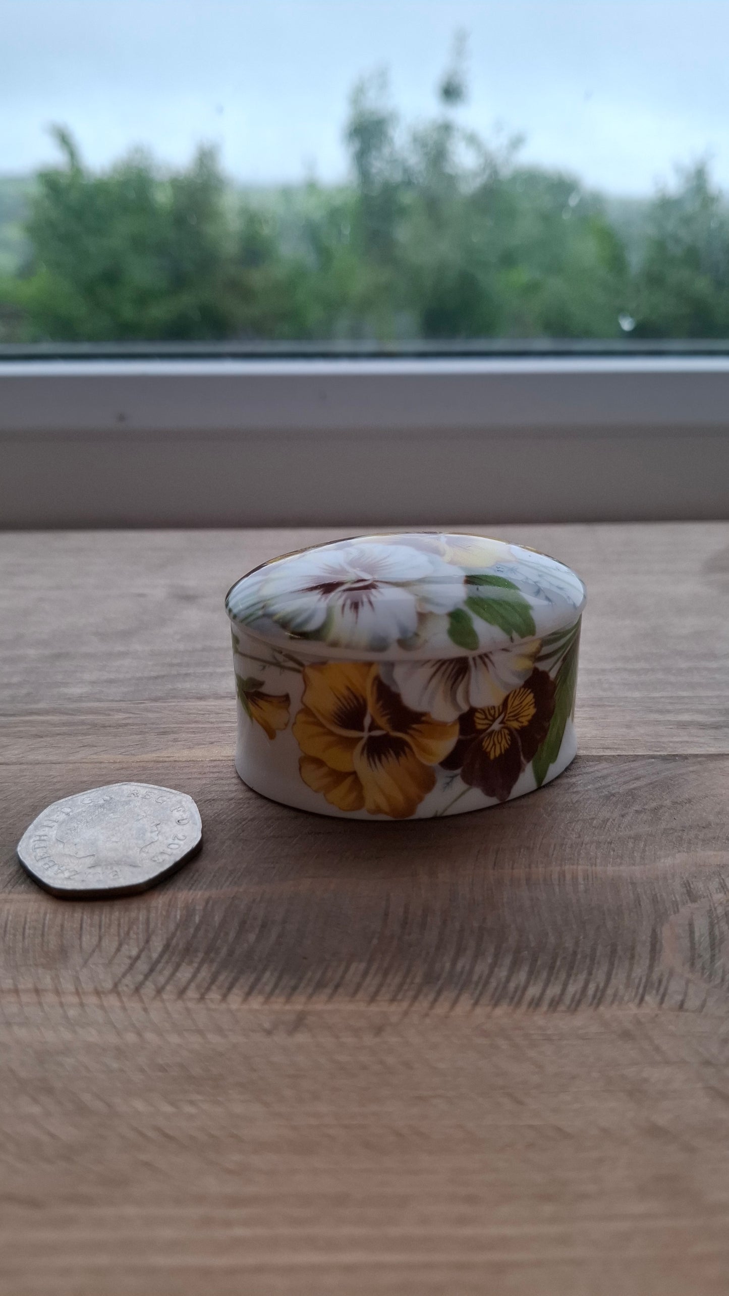 'Twat' Upcycled Small Oval Shaped Yellowy Floral Trinket Pot