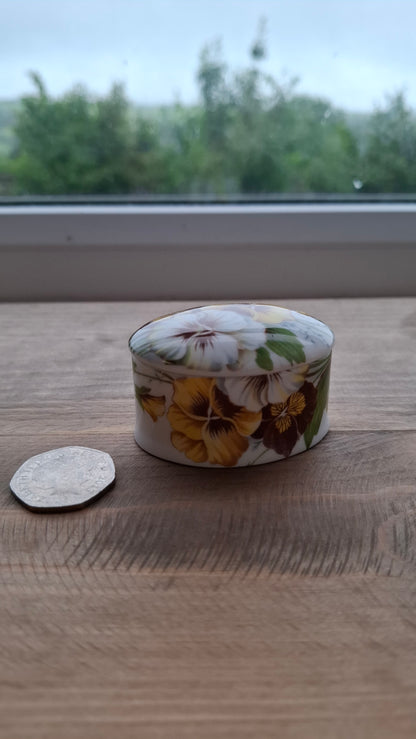 'Twat' Upcycled Small Oval Shaped Yellowy Floral Trinket Pot