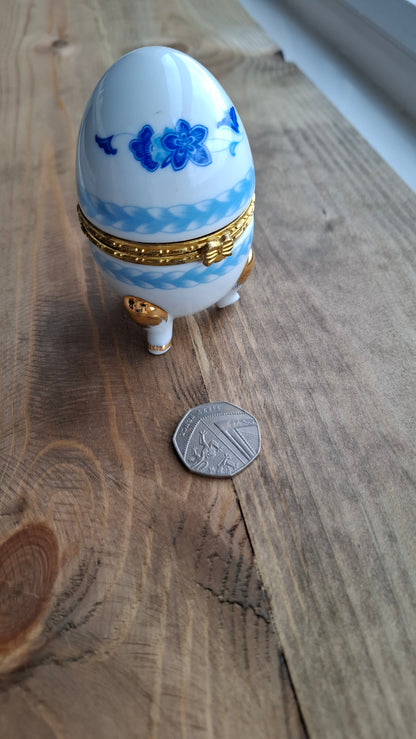 'Cunt' Upcycled White/Blue Egg Trinket Pot With Legs (DISCOUNTED DUE TO LITTLE CHIPPED LEG)