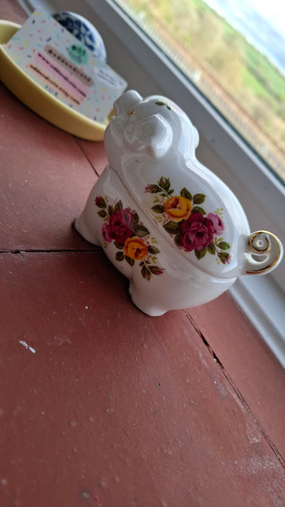 'Cunt' Upcycled White And Floral Pig Trinket Pot