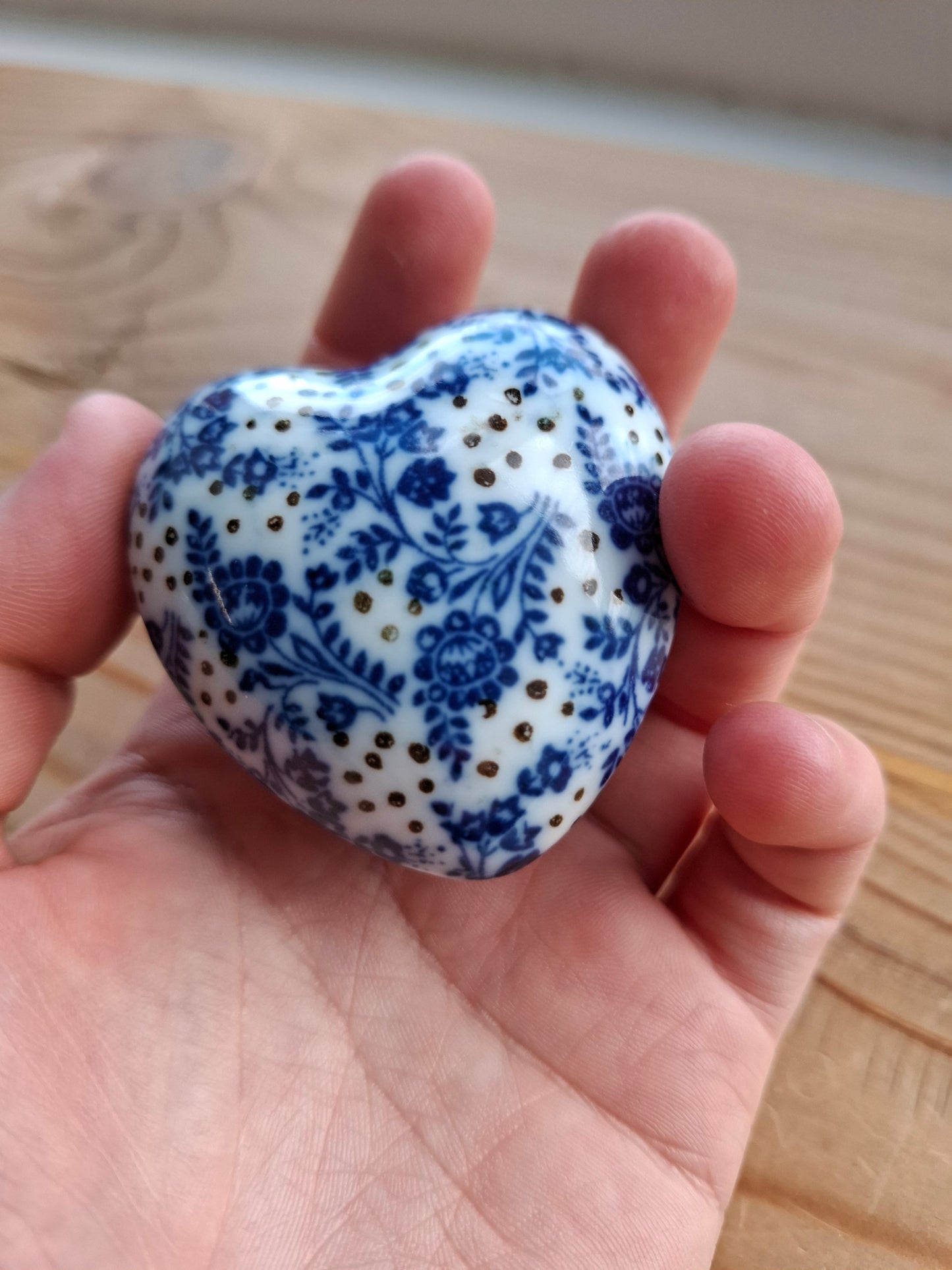 'Cunt' Upcycled Small Heart Blue/White Dotty Trinket Pot