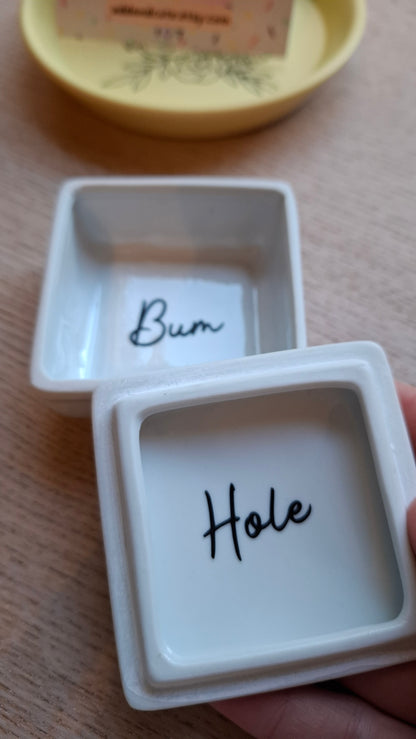 'Bum Hole' Upcycled Square Trinket Pot