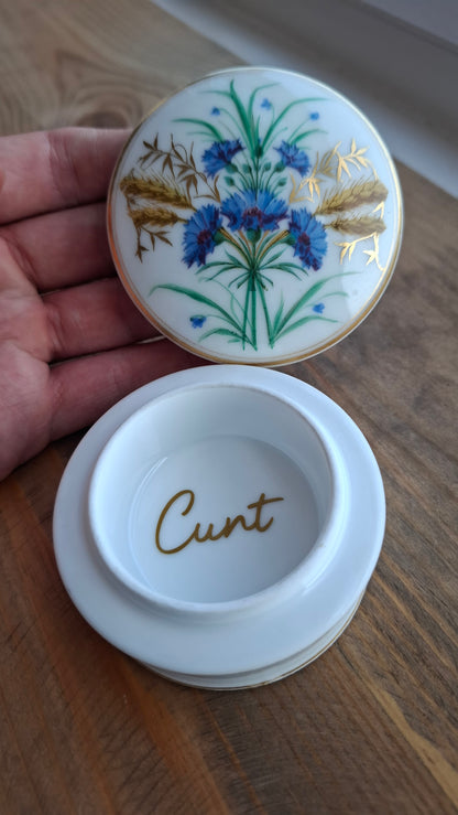 'Cunt' Upcycled Small but Chunky Trinket Pot (CHIP ON BOTTOM OF BASE)
