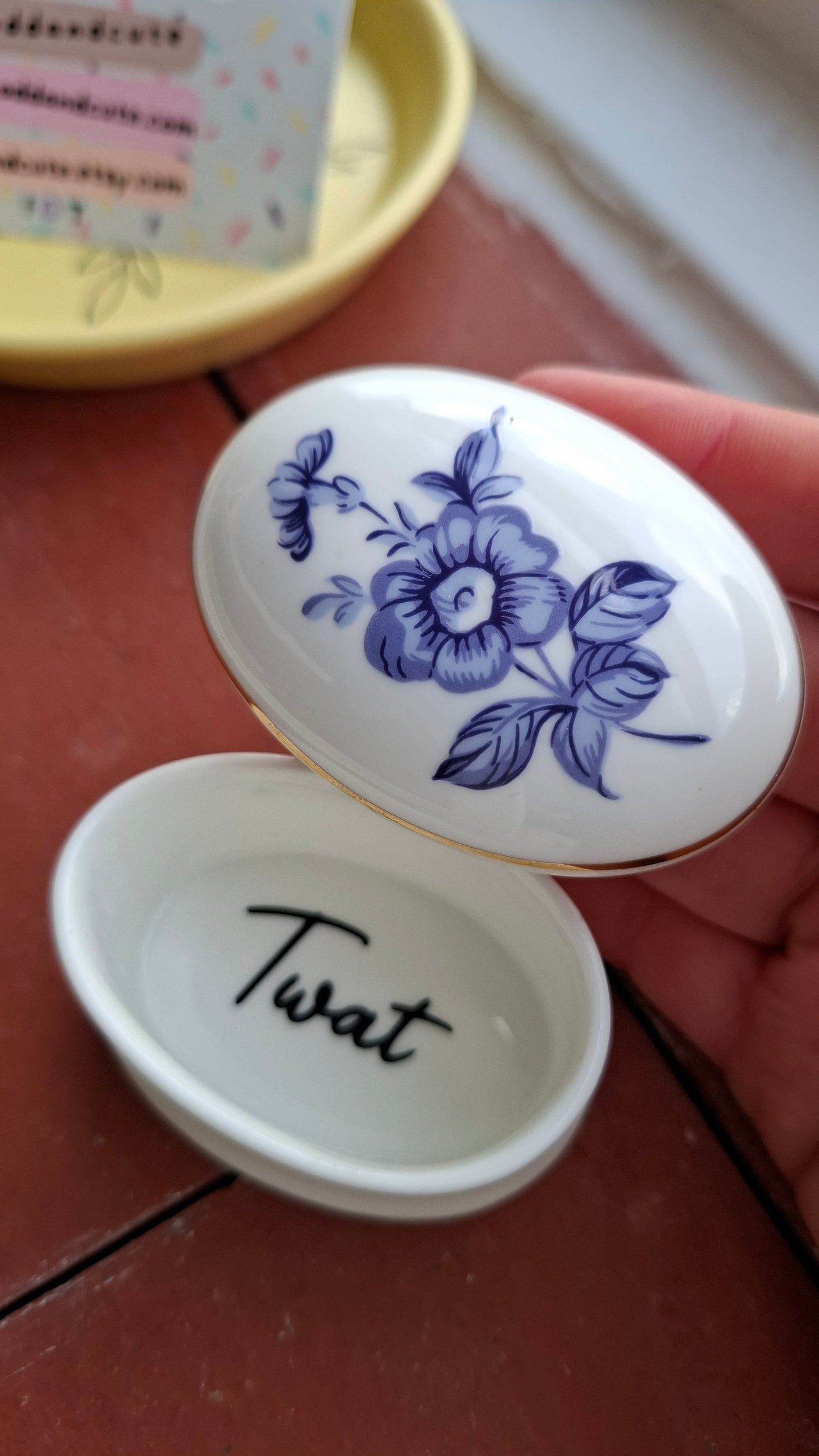 'Twat' Upcycled Oval Shaped Trinket Pot