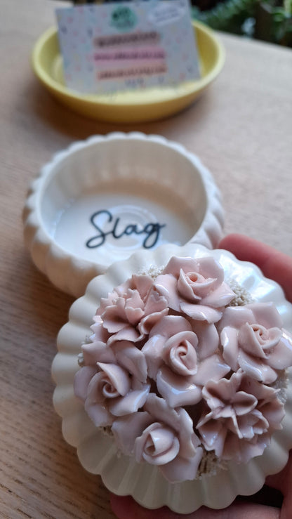 'Slag' Upcycled Pretty Pink Floral Trinket Pot