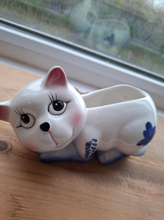 'Cunt' Upcycled Large Creepy Cat Ceramic Ornament Pot