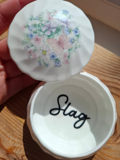 'Slag' Upcycled Butterfly Floral Trinket Pot