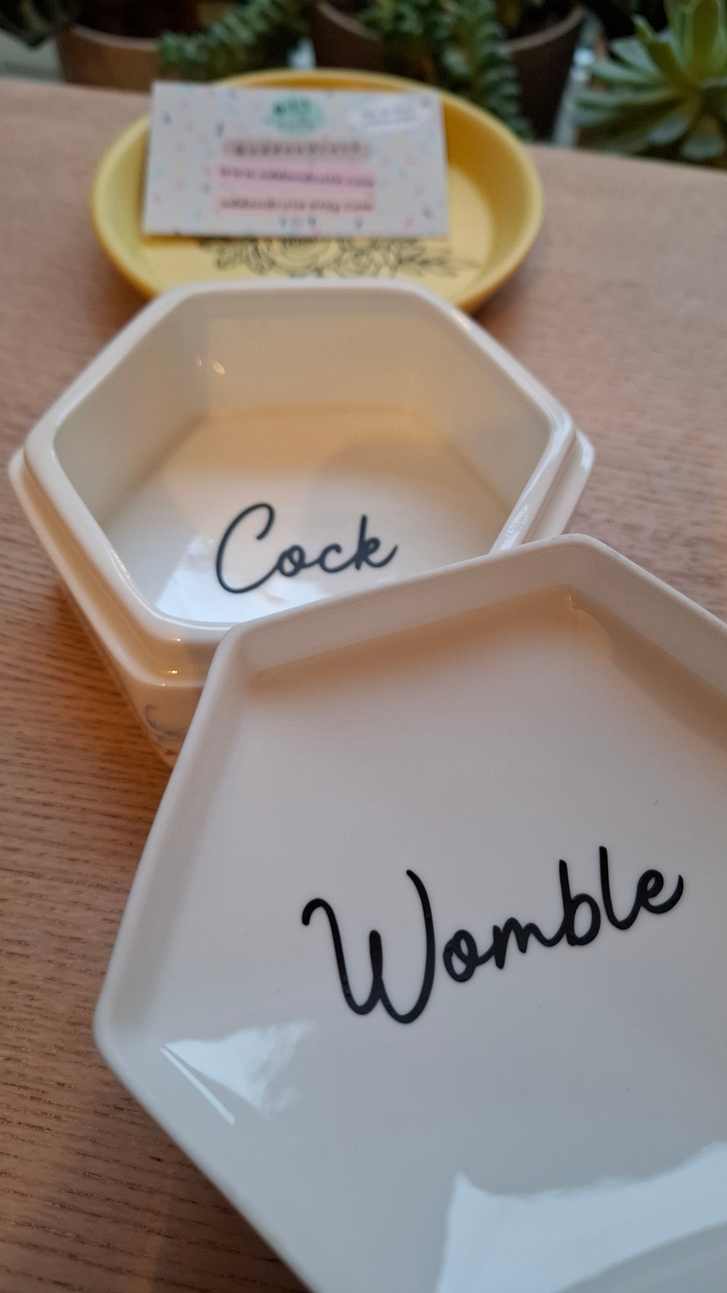 'Cock Womble' Upcycled Hexagon Shaped Floral Trinket Pot