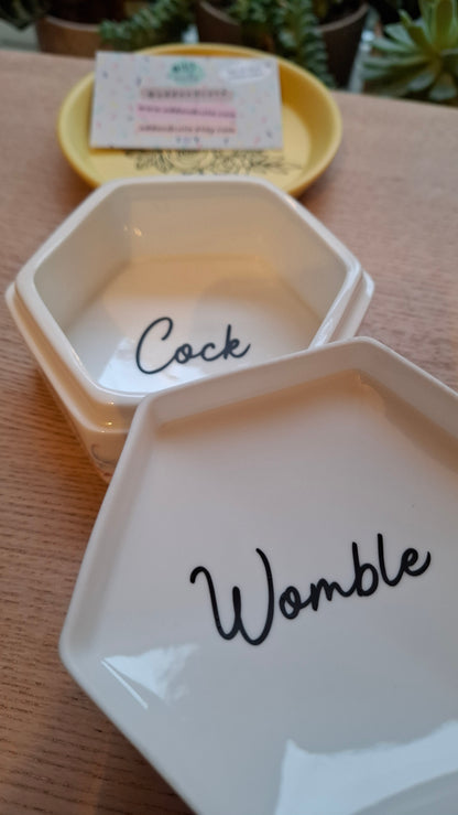 'Cock Womble' Upcycled Hexagon Shaped Floral Trinket Pot