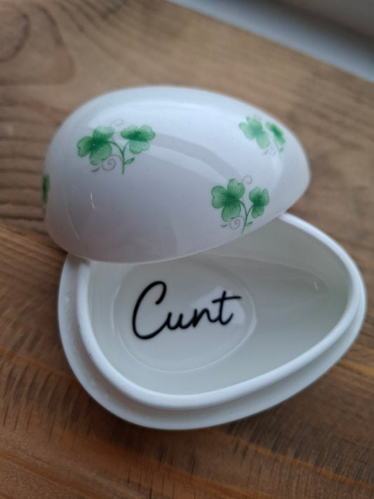 'Cunt' Upcycled Lucky Four Leaf Clover Egg Trinket Pot