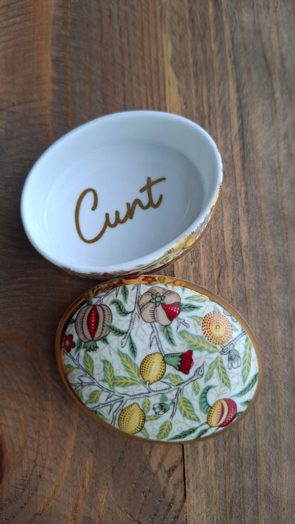 'Cunt' Upcycled William Morris Citrus Obal Shaped Trinket Pot