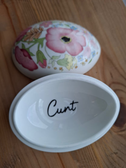'Cunt' Upcycled Large Egg Shaped Cartoony Trinket Pot