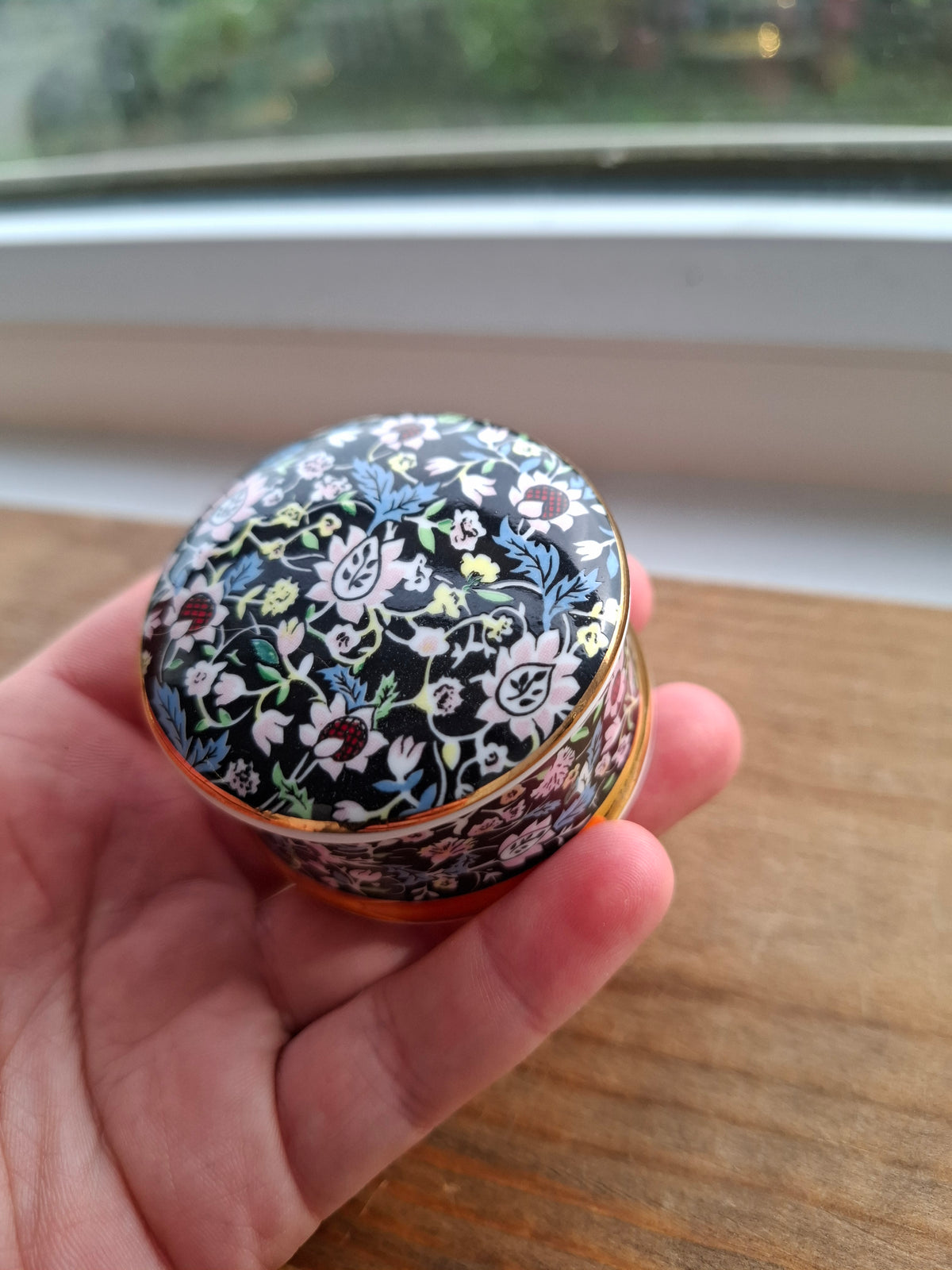 'Cunt' Upcycled Fancy Round Black Floral Trinket Pot