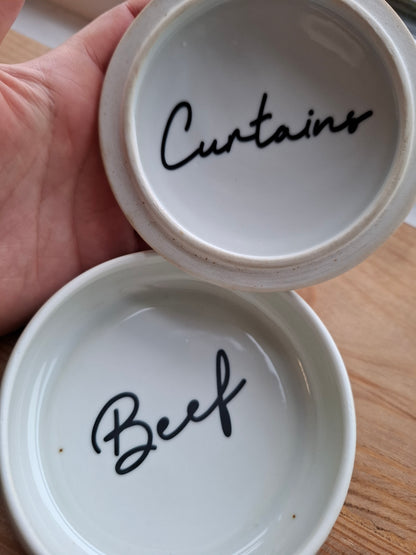 'Beef Curtains' Upcycled Round Patterned Trinket Pot