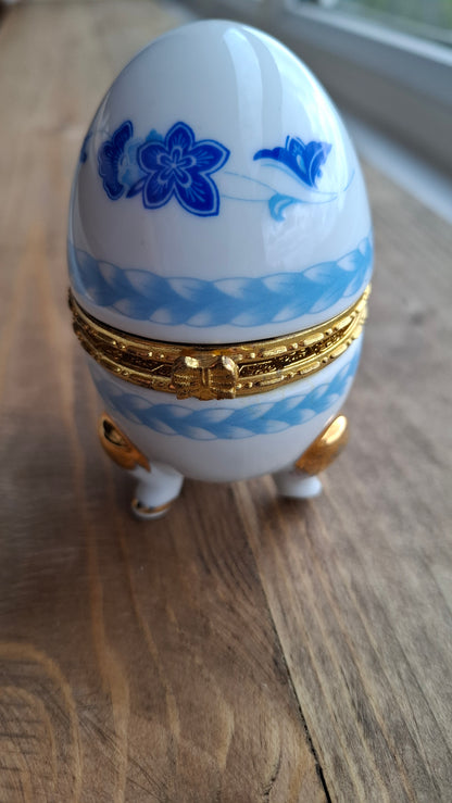 'Cunt' Upcycled White/Blue Egg Trinket Pot With Legs (DISCOUNTED DUE TO LITTLE CHIPPED LEG)