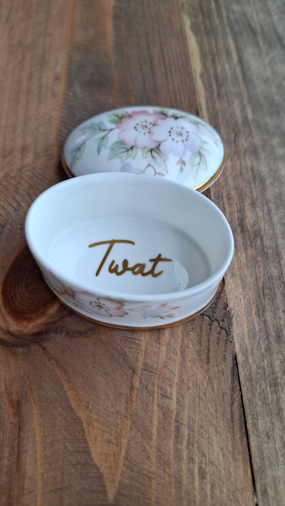 'Twat' Upcycled Small Oval Shaped Floral Trinket Pot