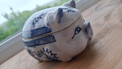 'Cunt' Upcycled White & Blue Chunky Pig Trinket Pot
