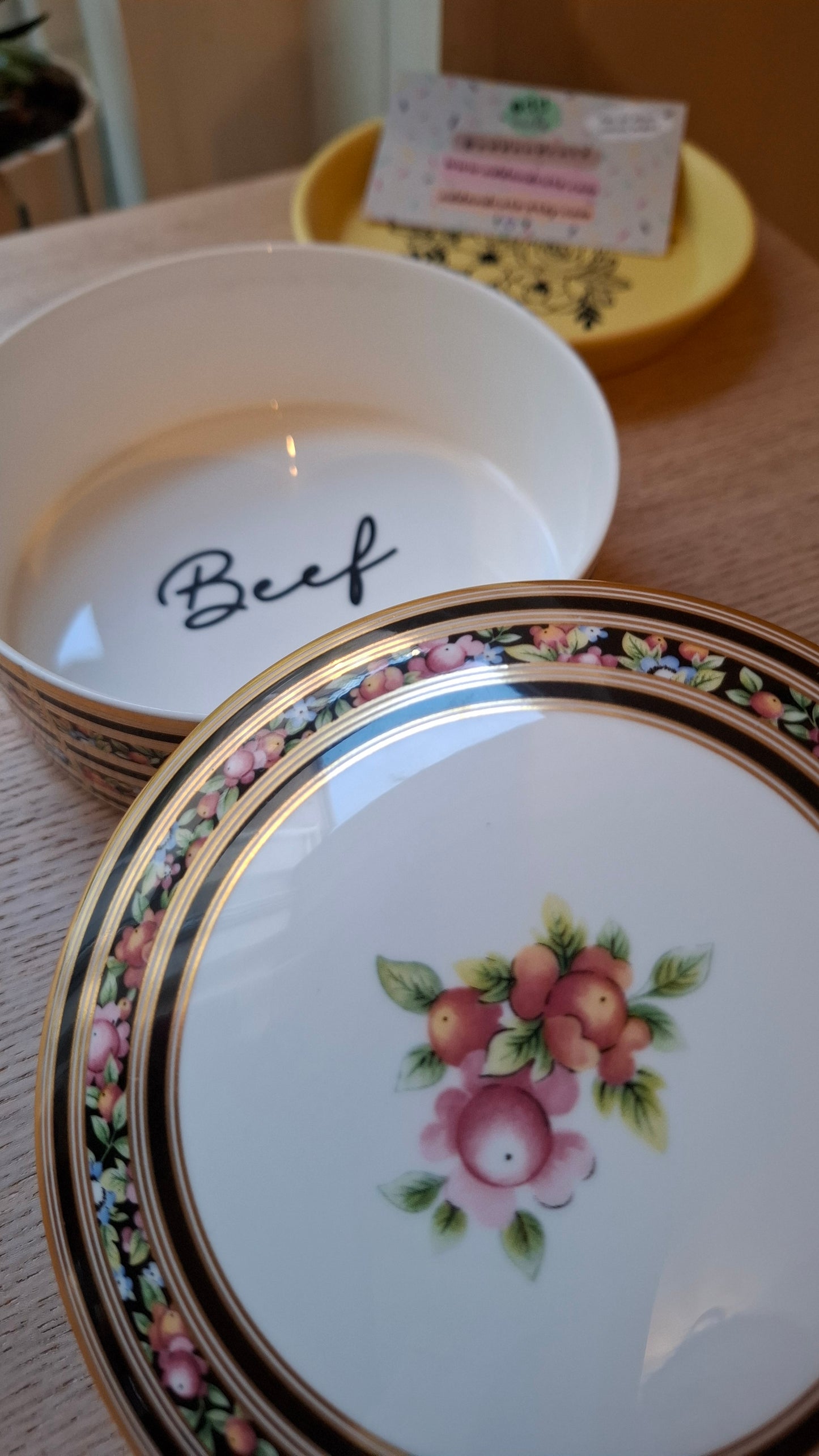 'Beef Curtains' Upcycled Wedgwood Black And Gold Large Trinket Pot