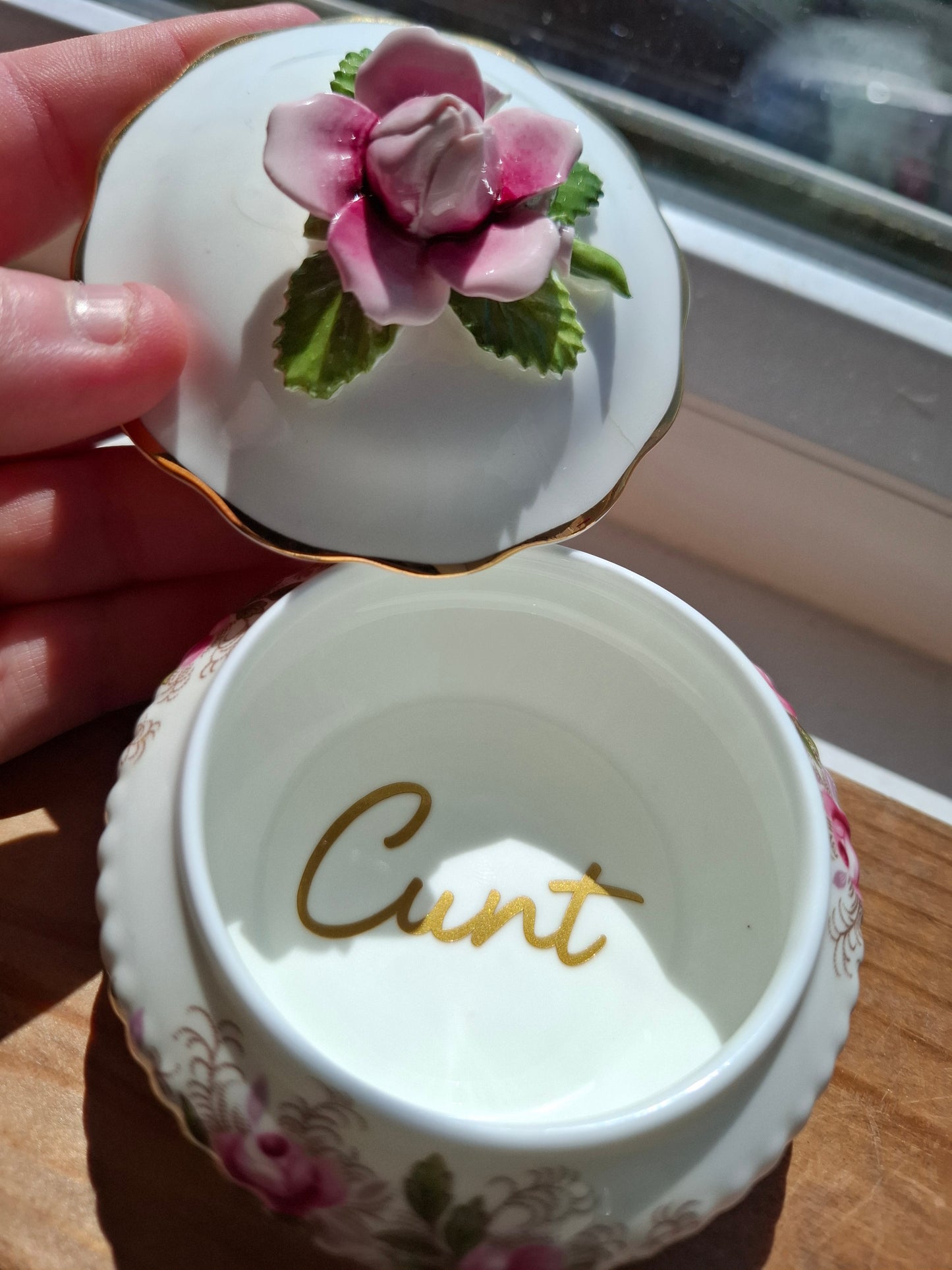 'Cunt' Upcycled Rose Trinket Pot (DISCOUNTED)