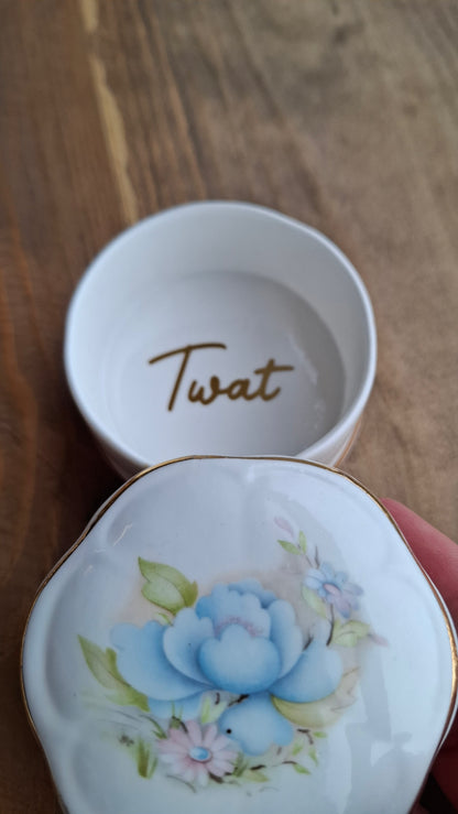 'Twat' Upcycled Blue Floral Trinket Pot