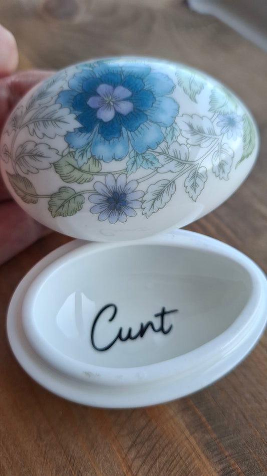 'Cunt' Upcycled Small Egg Shaped Trinket Pot