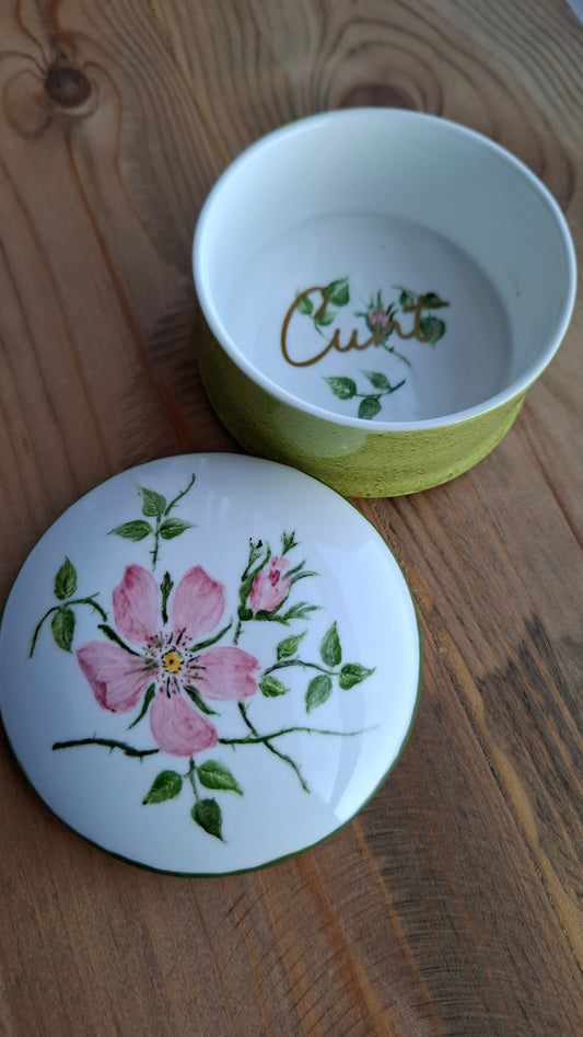 'Cunt' Upcycled Hand painted Floral Trinket Pot