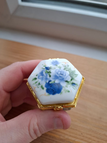 'Twat' Upcycled Mini Trinket/Pill Pot Blue Roses