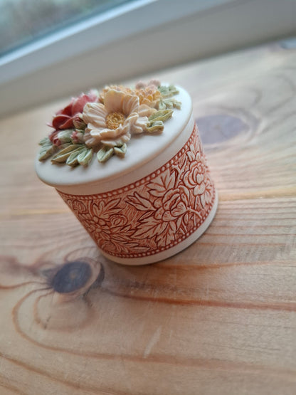 'Cunt' Upcycled Red Patterned Cream Trinket Pot