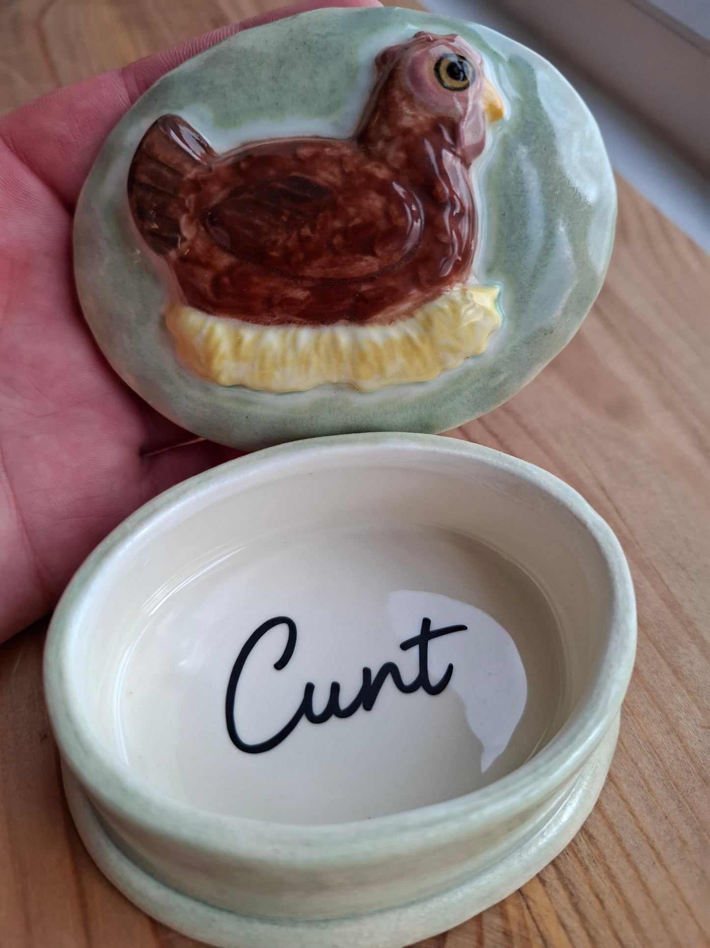 'Cunt' Upcycled Oval Shaped Chicken Trinket Pot