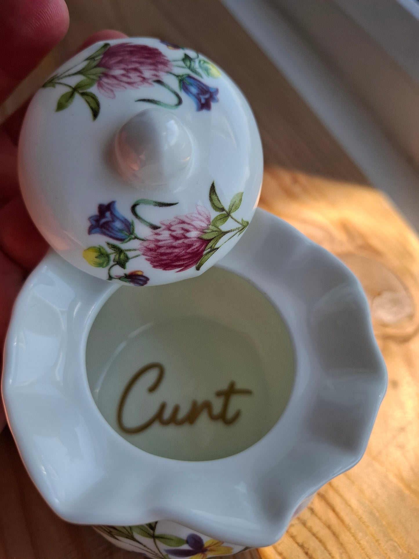 'Cunt' Upcycled Fancy Bag Style Trinket Pot (Gold Writing)