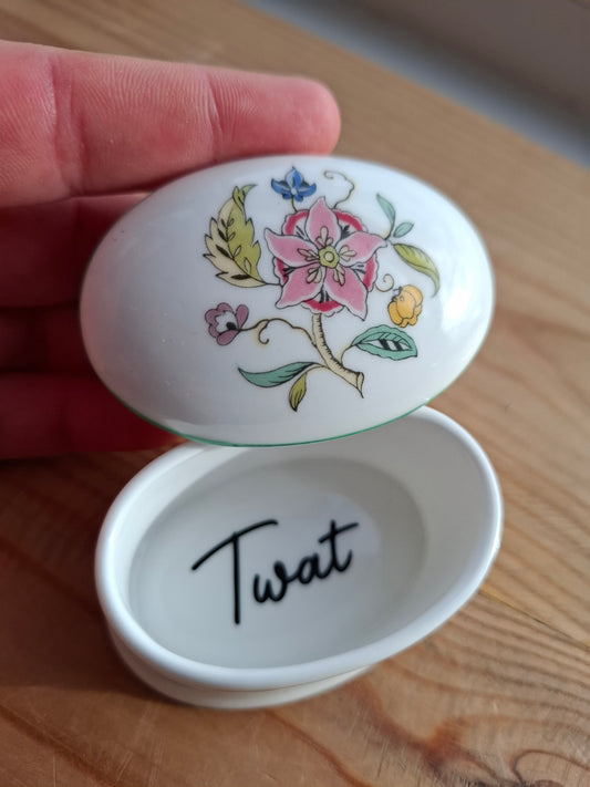 'Twat' Upcycled Small Oval Shaped Floral Trinket Pot