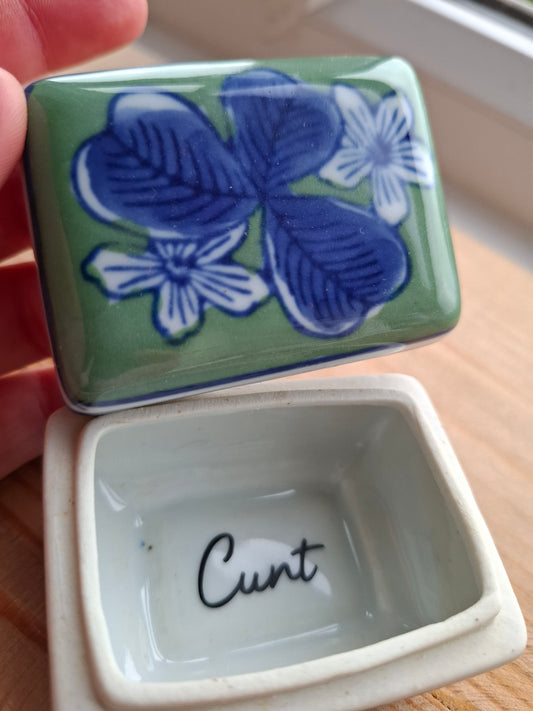 'Cunt' Upcycled Rectangular Blue/Green Trinket Pot