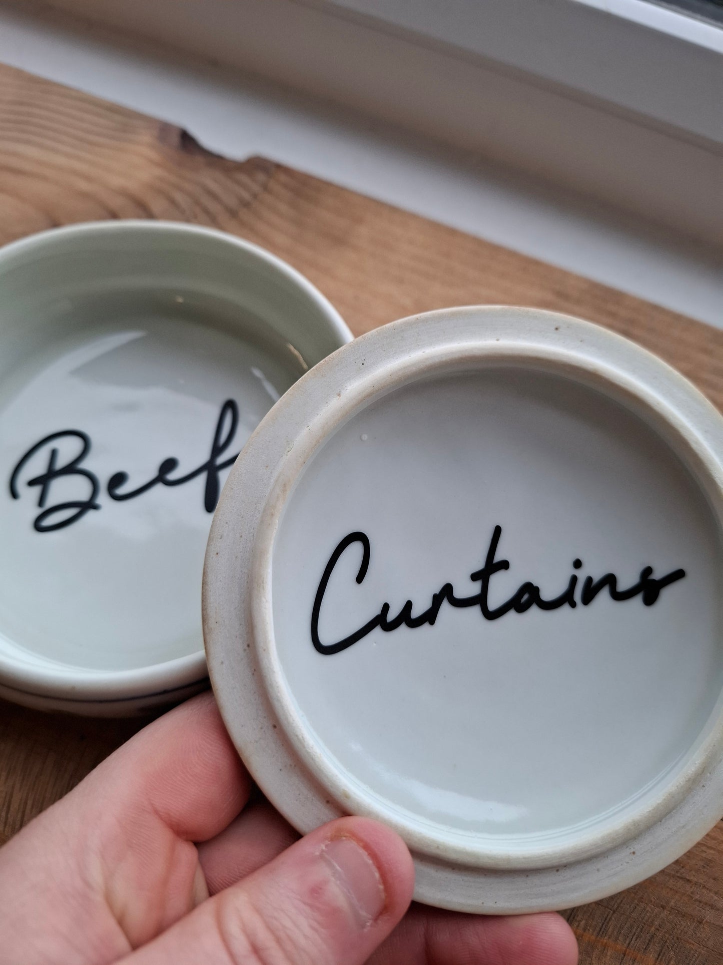'Beef Curtains' Upcycled Round Patterned Trinket Pot