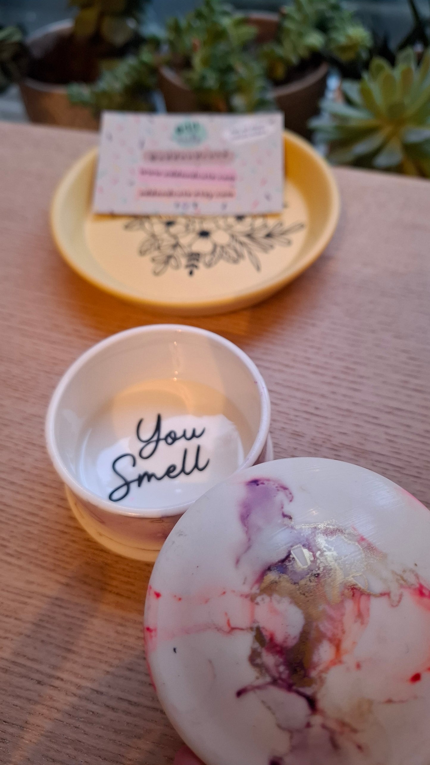 'You Smell' Upcycled Pink Marbley Style Trinket Pot