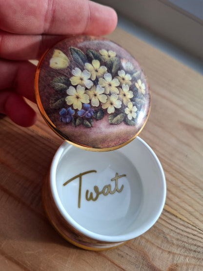 'Twat' Upcycled Small Pretty Yellow Floral Trinket Pot