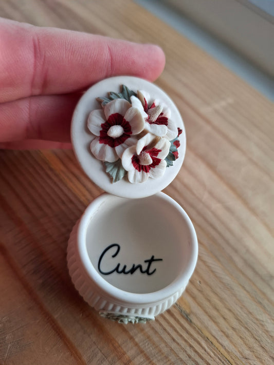 'Cunt' Upcycled TINY Floral Round Trinket Pot
