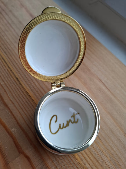 'Cunt' Upcycled Fancy Purple Flowers Trinket Pot With Clasp