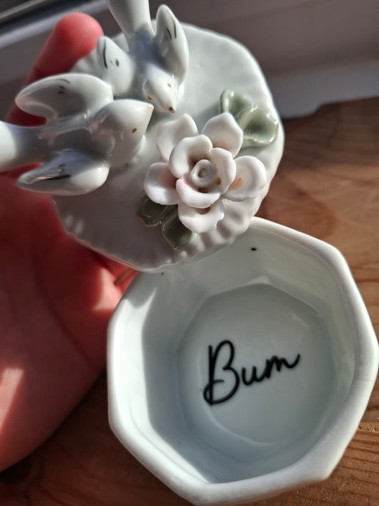 'Bum Hole' Upcycled Bird/Rose Trinket Pot