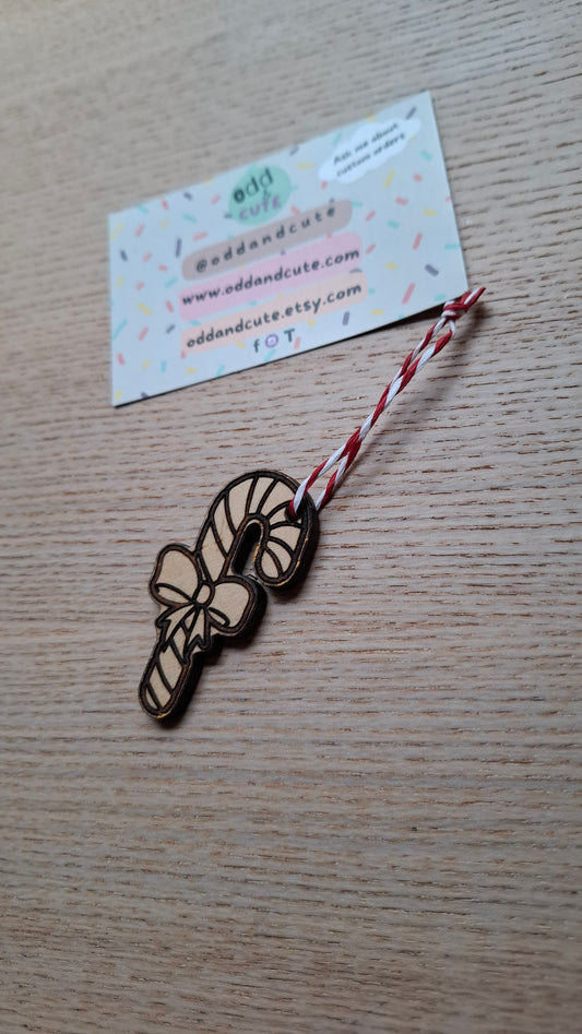 Wooden Candy Cane Christmas Decoration