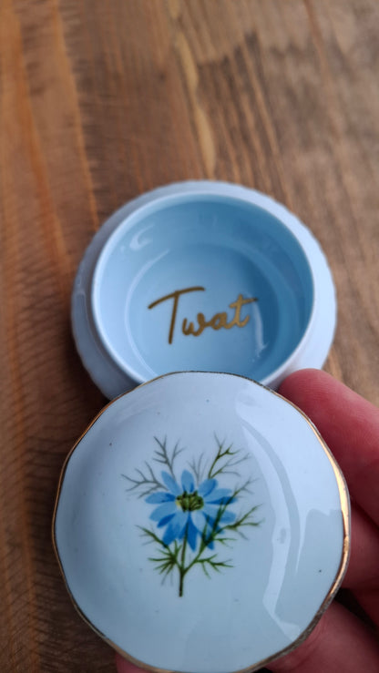 'Twat' Upcycled Little Blue Floral Trinket Pot