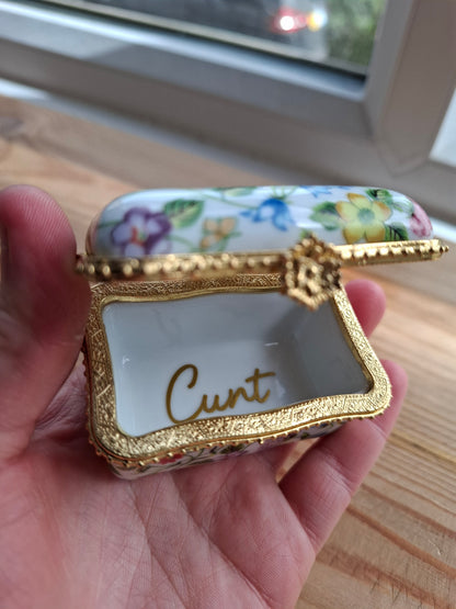 'Cunt' Upcycled Pretty Floral Trinket Pot With Clasp
