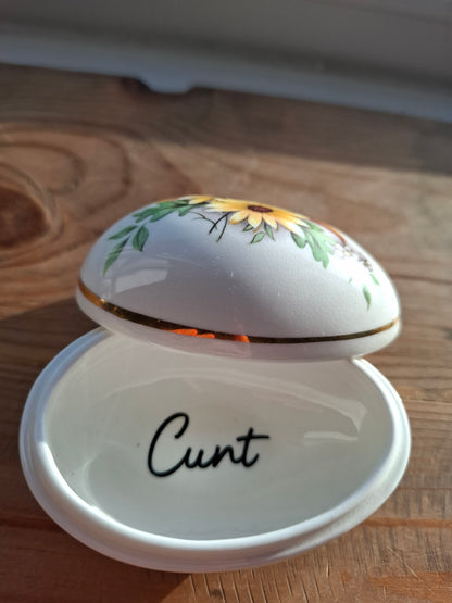 'Cunt' Upcycled Small Sunflower Egg Shaped Trinket Pot