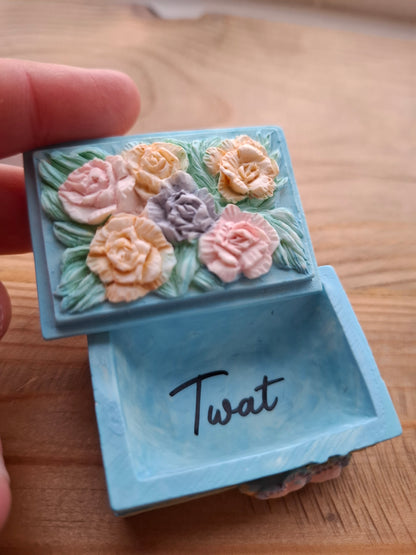 'Twat' Upcycled Small Rectangular Blue Trinket Pot