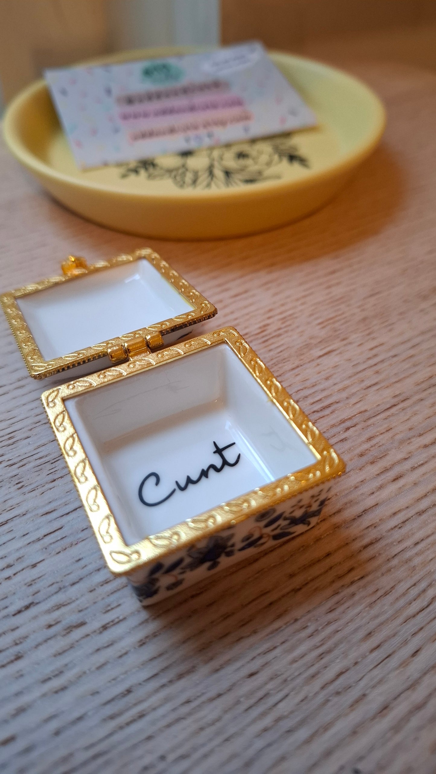 'Cunt' Upcycled Mini Trinket/Pill Pot Blue & White Floral